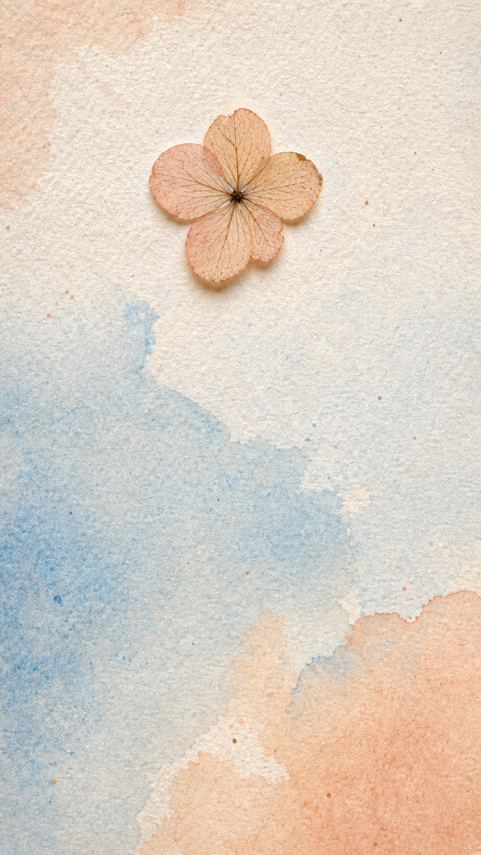 Social-safe AI generated aesthetic phone wallpaper blending a watercolor wash with real paper grain and a pressed dried flower overlay, the fixed version after applying the Social-Safe blend prompt that avoids platform throttling.