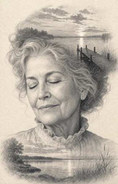 Memorial Pencil Portrait — Their Face Layered with a Place They Loved preview