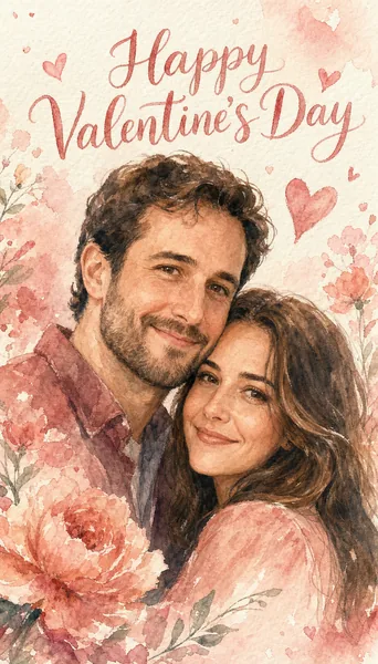Watercolor Valentine's Day Card — Us, Painted by Hand preview