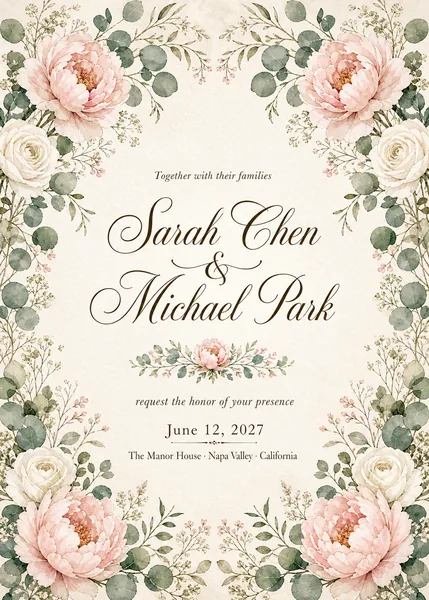 Floral Wedding Invitation — Hand-Painted Watercolor Botanical Card preview