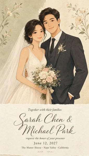 Anime Wedding Invitation — Soft-Anime Couple From Your Photo preview