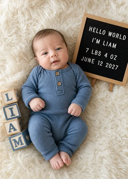 Baby Boy Themed Portrait — Letter-Board Birth Announcement preview