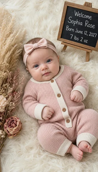 Baby Girl Themed Portrait — Chalkboard Milestone Sign preview