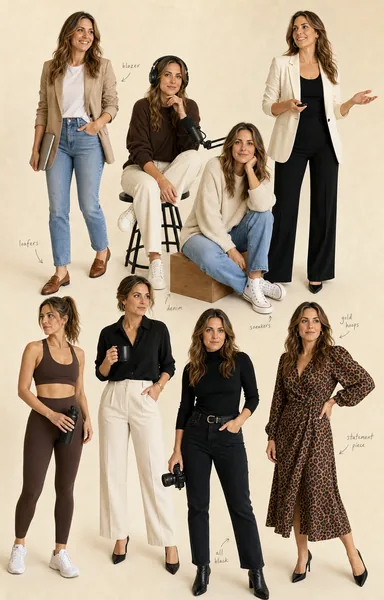 Eight-Outfit Editorial Collage — 8 Coordinated Looks of You on One Magazine Canvas preview