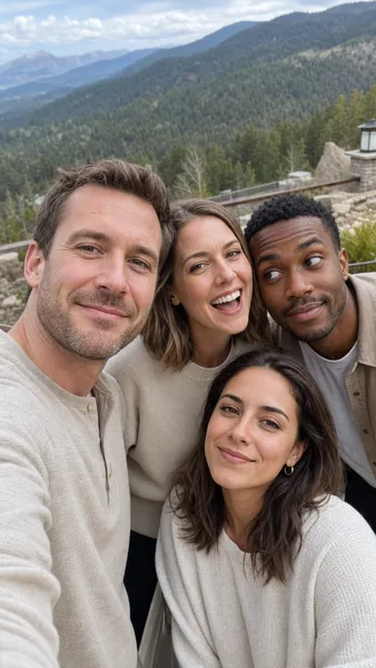 Group Selfie Team Retreat — Four-Person Cofounder / Offsite Shot preview