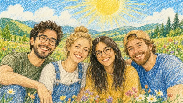Crayon-and-Pencil Team Illustration — Warm Cohort / Offsite Sketch preview