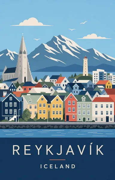 Scandinavian Flat-Vector Travel Poster — Mid-Century Minimalist Wall Art preview